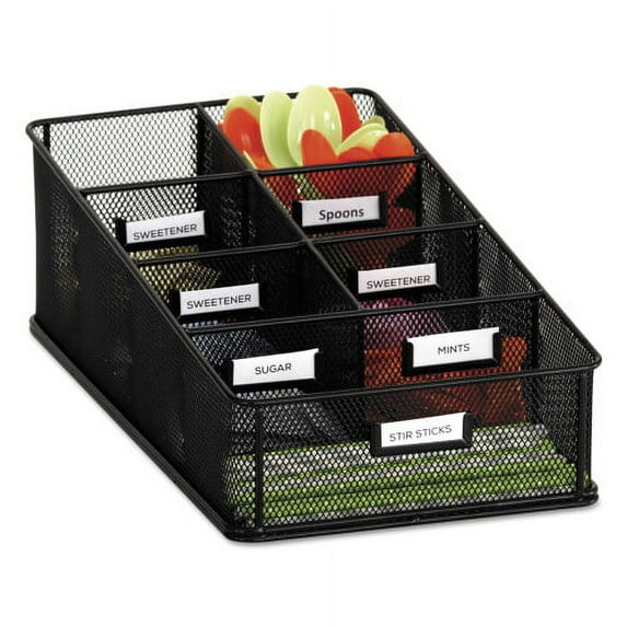 Safco Onyx Breakroom Organizers, 7 Compartments, 16 x 8.5 x 5.25, Steel Mesh, Black, Each