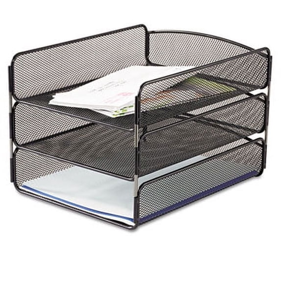 Safco-1PK Onyx Desk Tray, 3 Sections, Letter Size Files, 9.25" x 11.75" x 8", Black