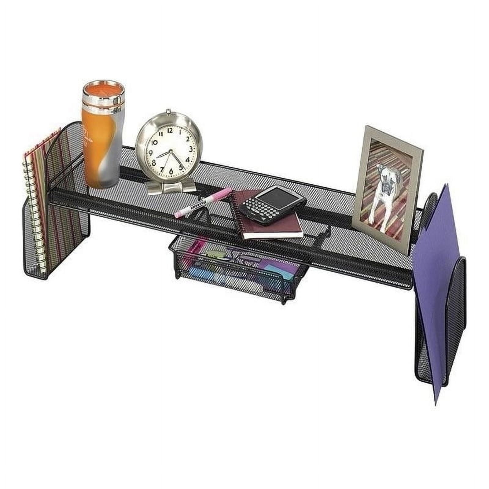 Sleek Black Steel Mesh Desk Organizer with Sliding Drawer
