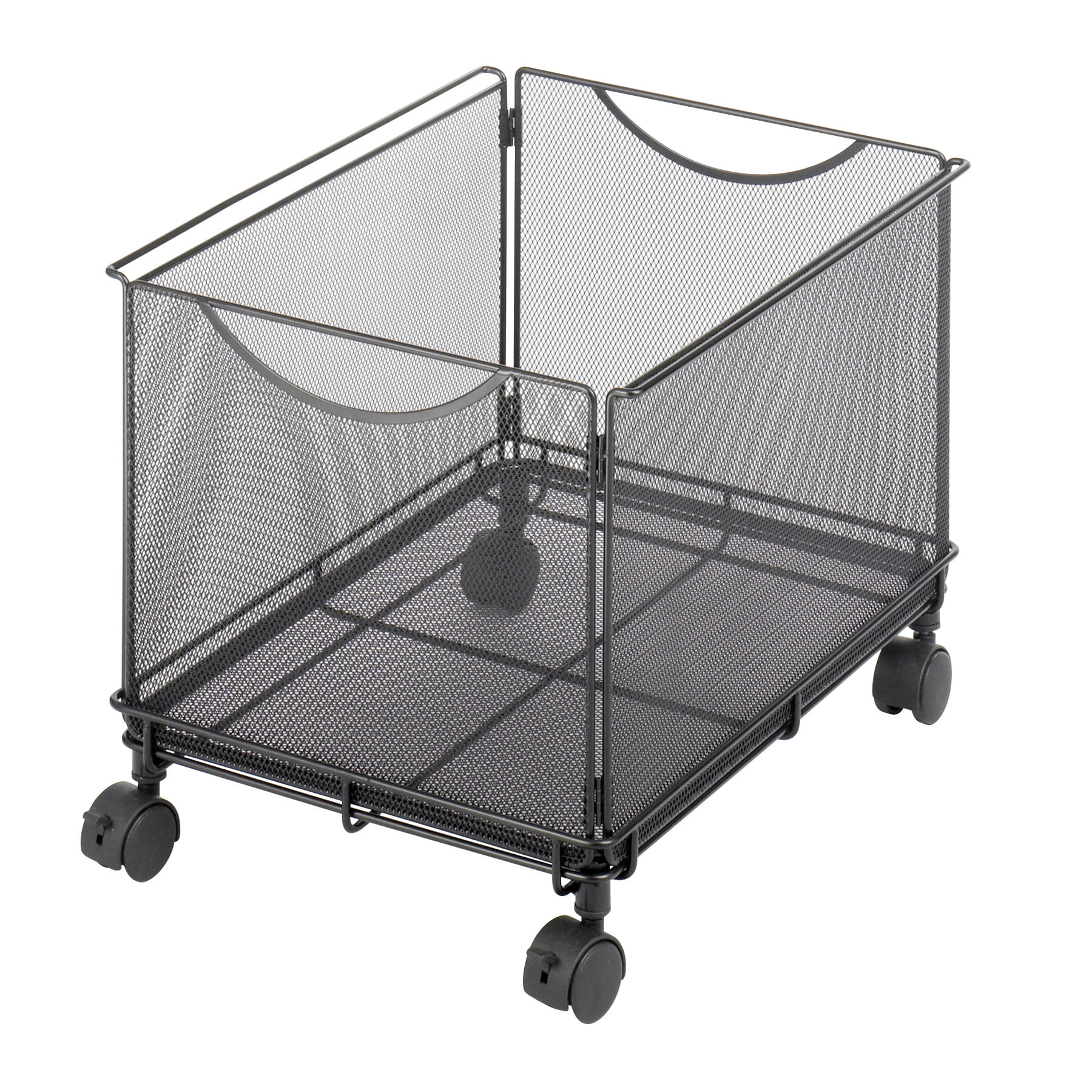 Compact Black Steel Mesh Mobile File Trolley with Locking Casters