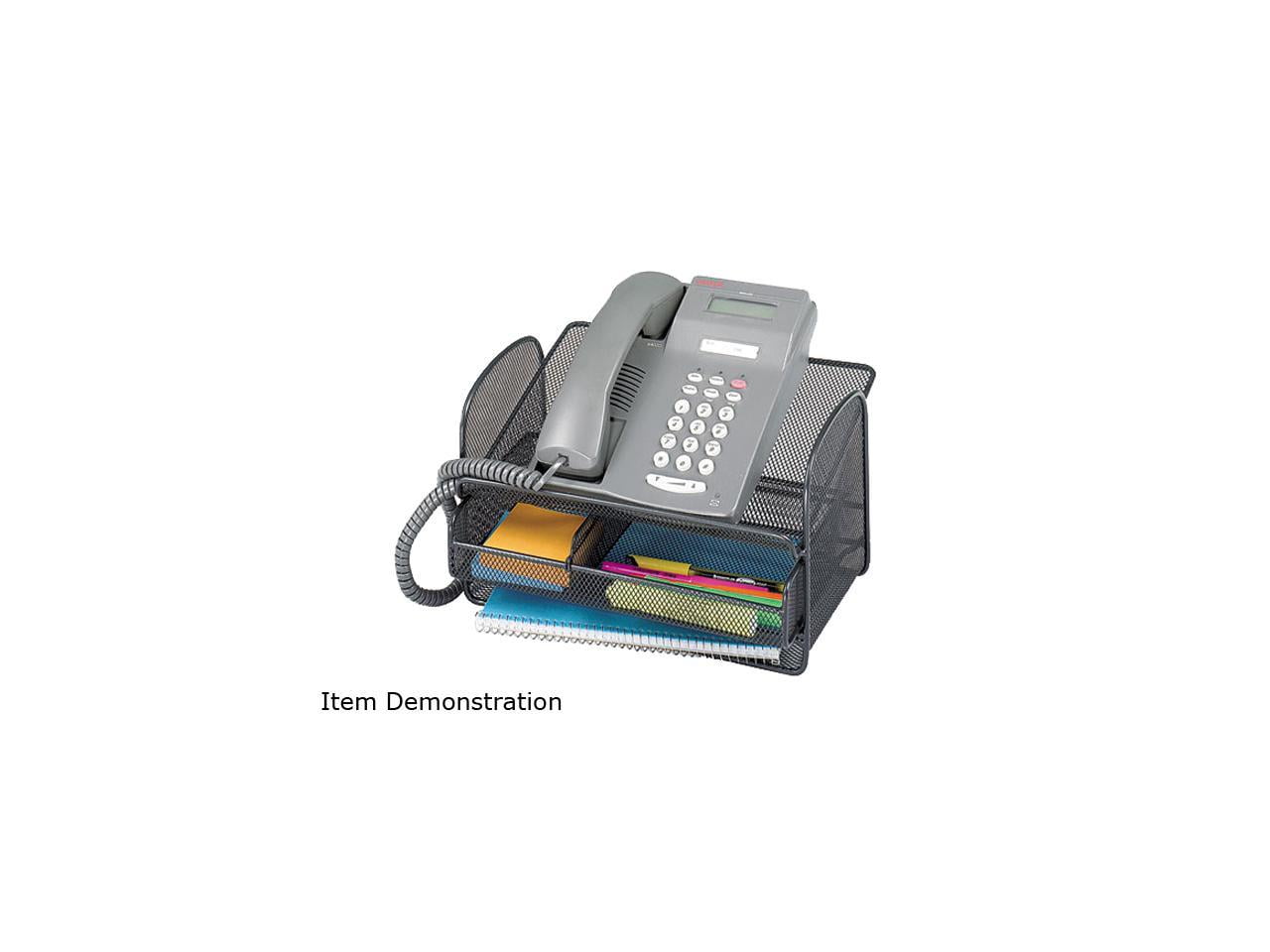 Black Powder-Coated Steel Mesh Desk Organizer with Removable Divider