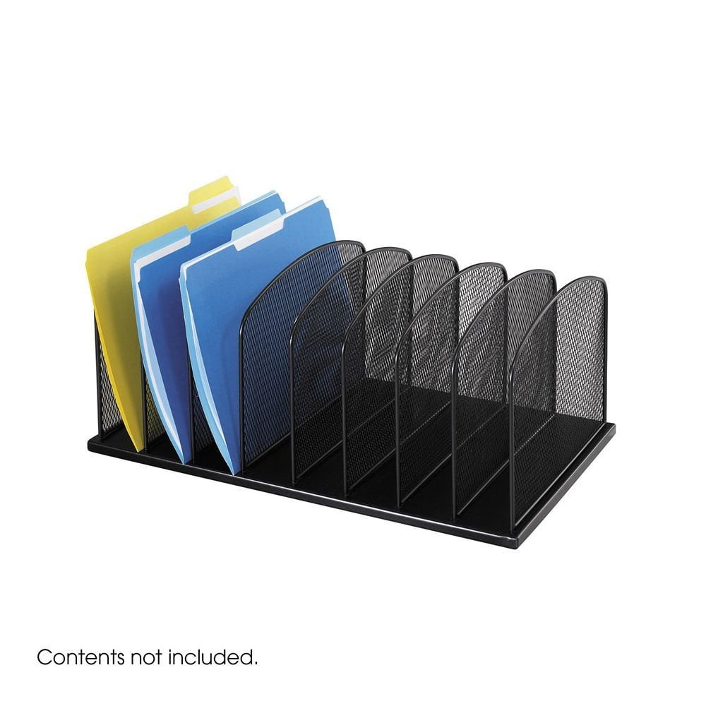 Black Steel Mesh Vertical File Organizer with 8 Sections