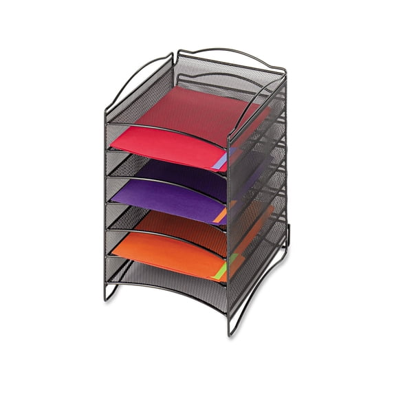 Safco Onyx Steel Mesh Lliterature Sorter Six Compartments, 10.25 x 12.75 x 15.25, Black