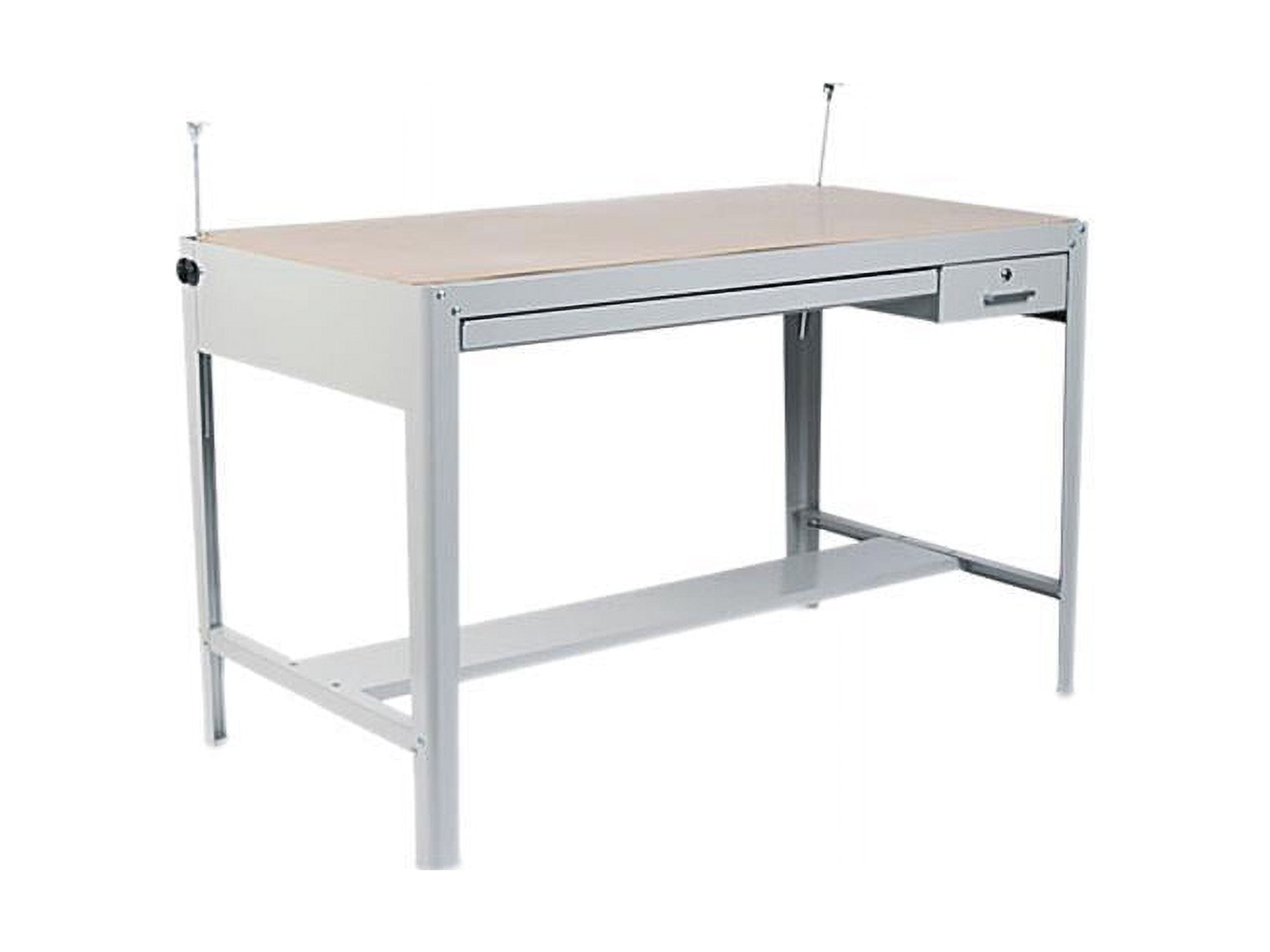 Adjustable Gray Precision Drafting Table Base with Dual Drawers