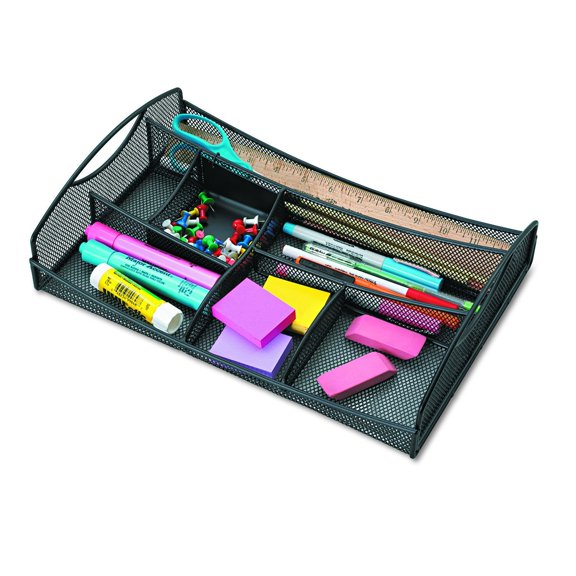 Safco Products 3262BL Onyx Mesh Desktop Organizer with Drawer, Black