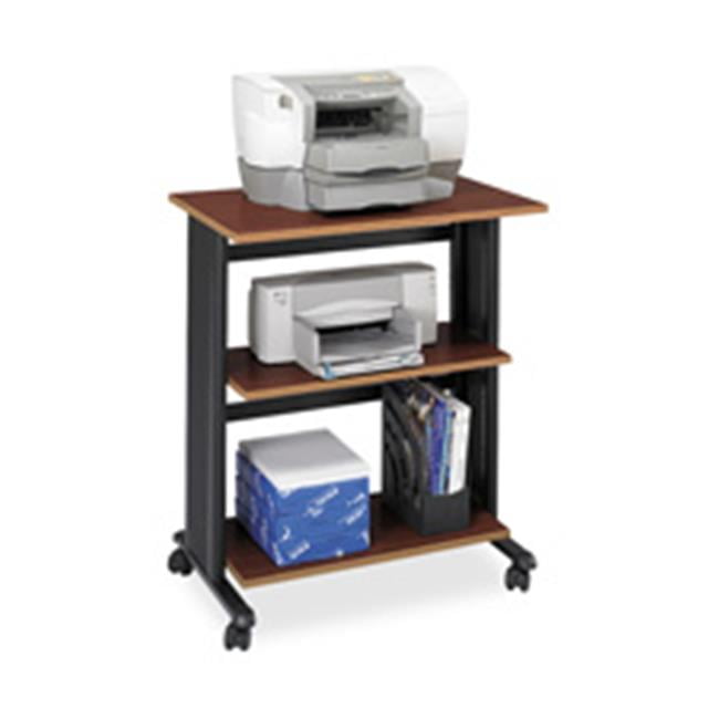 Cherry Wood Finish Mobile Printer Stand with Adjustable Shelves