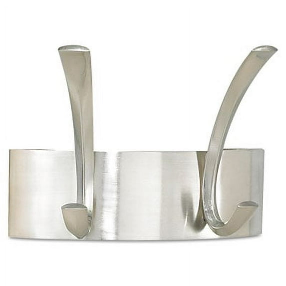 Safco Products Metal Coat Rack, Steel, Wall Rack, Two Hooks, 7w X 4.5d X 5.25h, Brushed Nickel