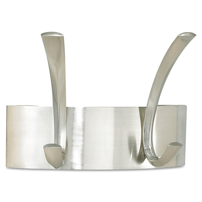 Metal Coat Rack, Wall Rack, Two Hooks, Steel, 7w x 4.5d x 5.25h, Brushed Nickel Metal Coat Rack, Wall Rack, Two Hooks, Steel, 7w x 4.5d x 5.25h, Brushed Nickel