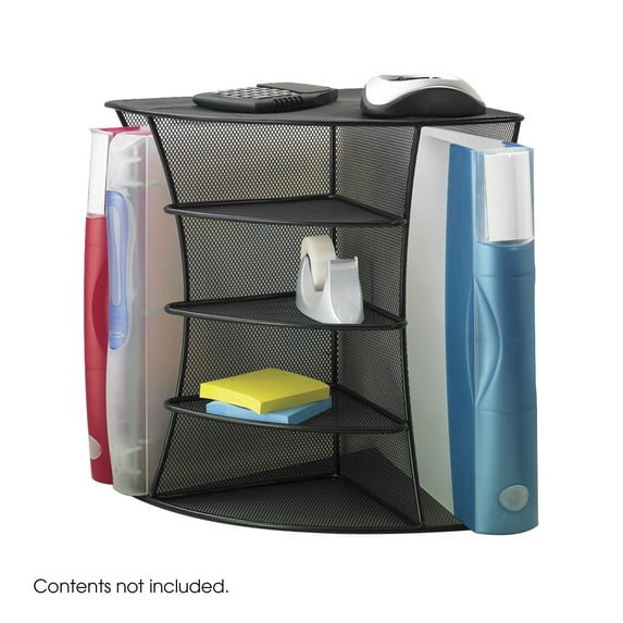 Safco Products Onyx Mesh Corner Organizer 3261BL, Black Powder Coat Finish, Durable Steel Mesh Construction, Space-Saving Functionality