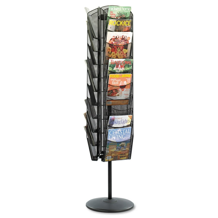 Onyx Mesh Rotating Magazine Display, 30 Compartments, 16.5w x 16.5d x 66h, Black Onyx Mesh Rotating Magazine Display, 30 Compartments, 16.5w x 16.5d x 66h, Black
