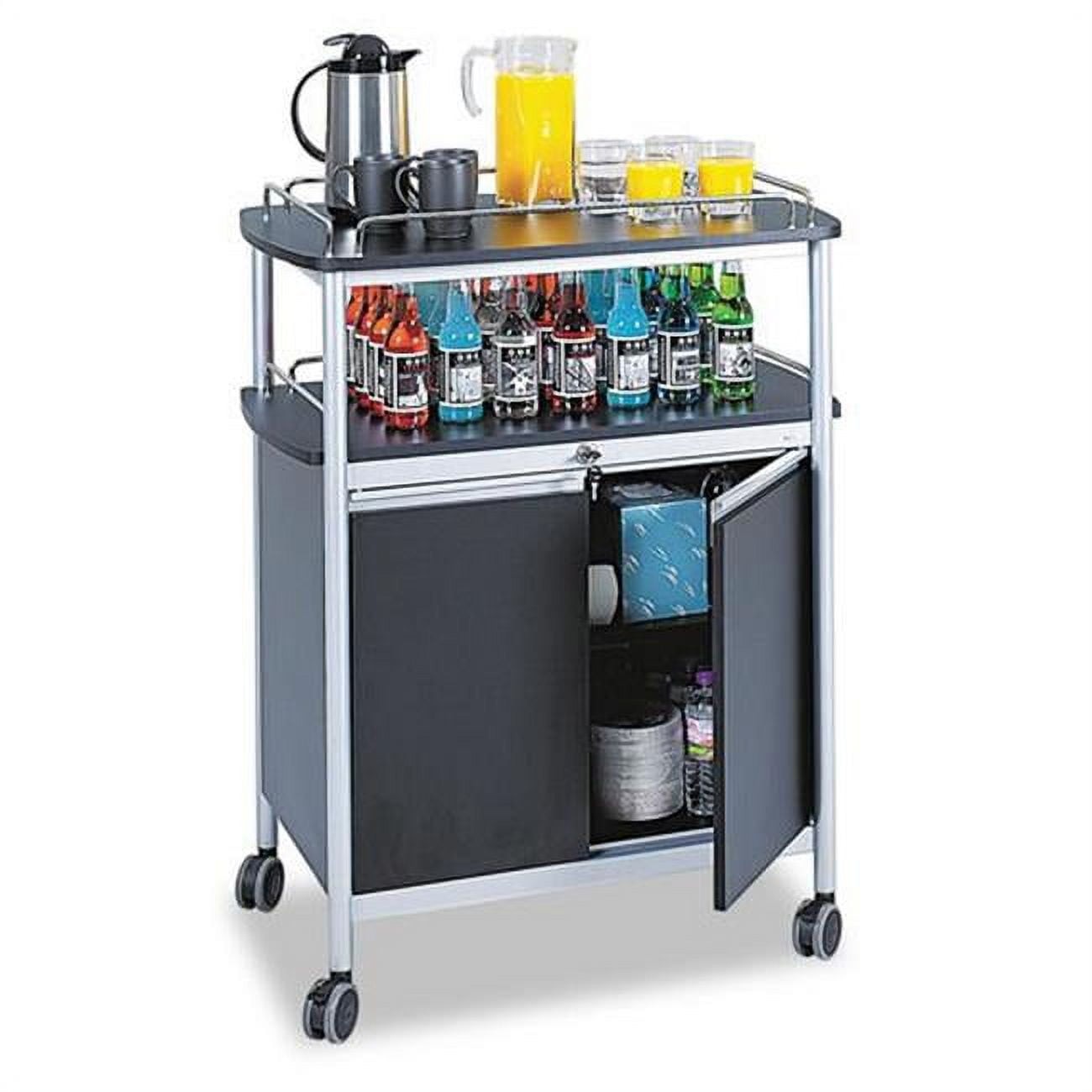 Black Melamine and Steel Beverage Cart with Storage and Wine Rack