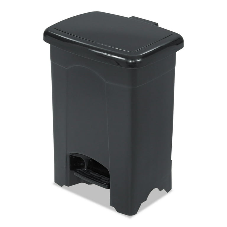 Plastic Step-On Receptacle, 4 gal, Plastic, Black Plastic Step-On Receptacle, 4 gal, Plastic, Black