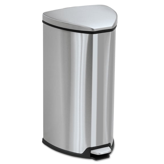 Safco Products Step-on Waste Receptacle, Triangular, Stainless Steel, 7 Gallon, Chrome