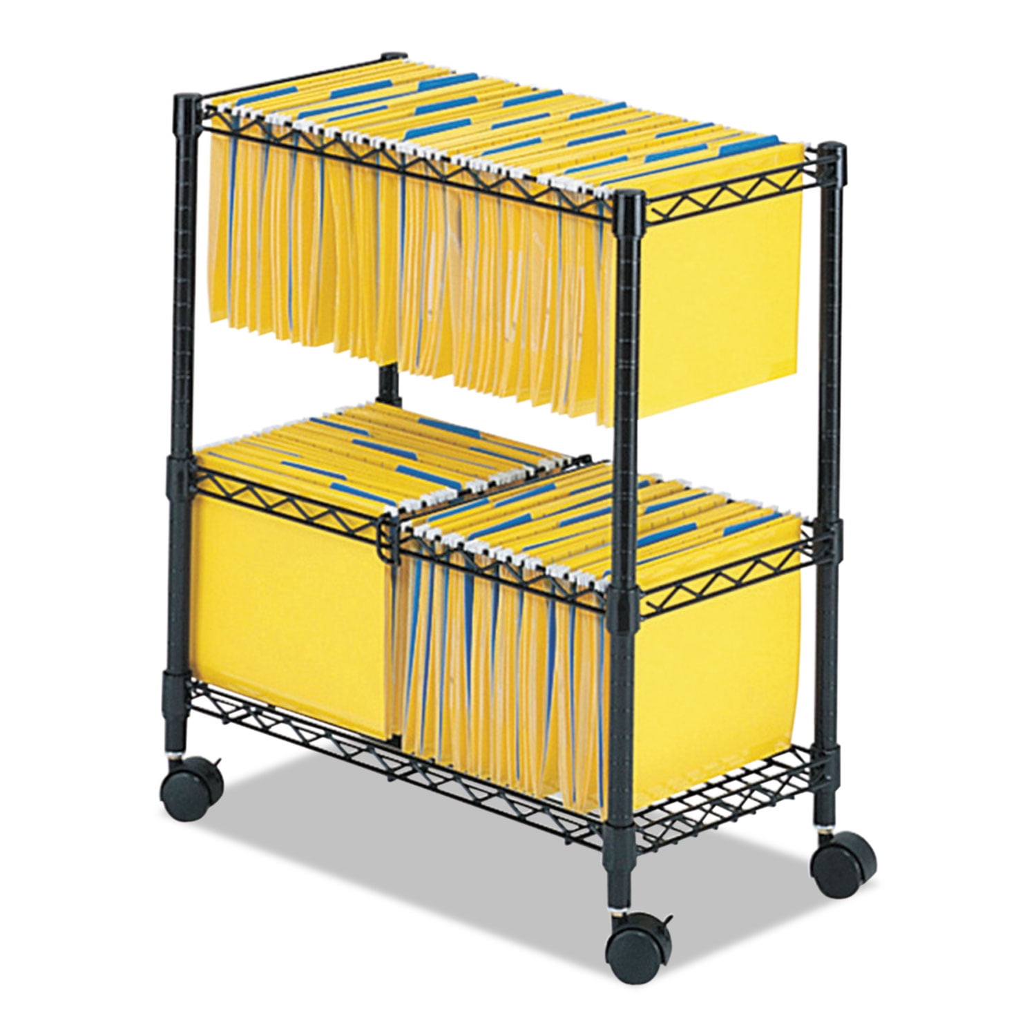Safco Products Two-Tier Rolling File Cart, 25.75 w x 14 d x 29.75 h, Black