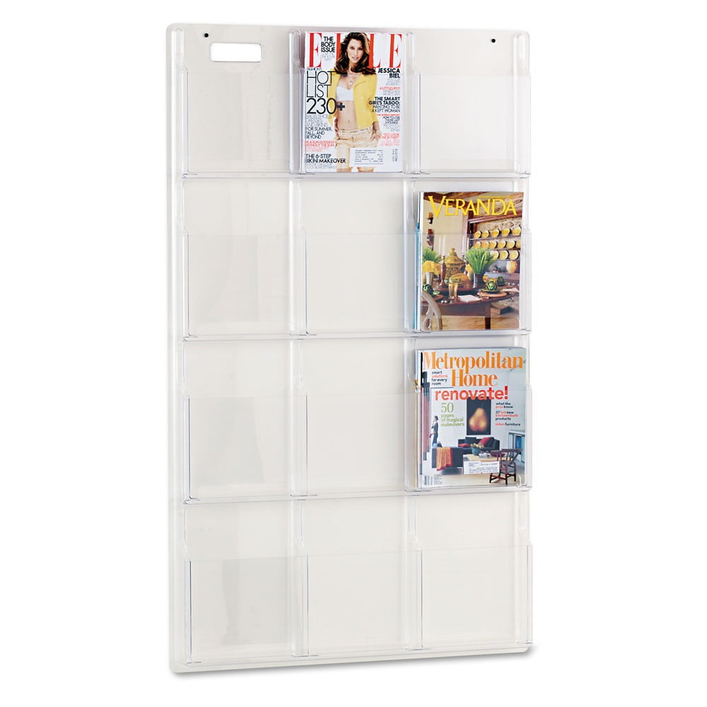 Clear 12-Compartment Wall-Mounted Plastic Literature Holder