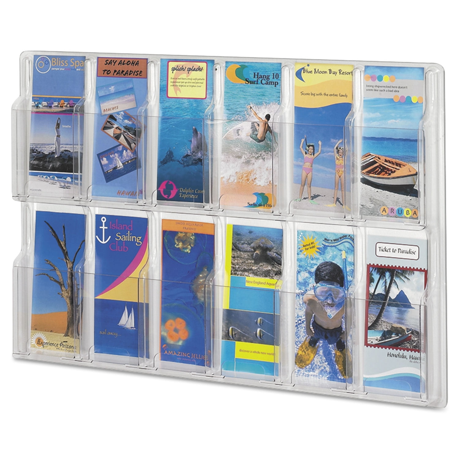 Safco Reveal Clear Literature Displays, 12 Compartments, 30" W x 2" D x 20.25" H, Clear