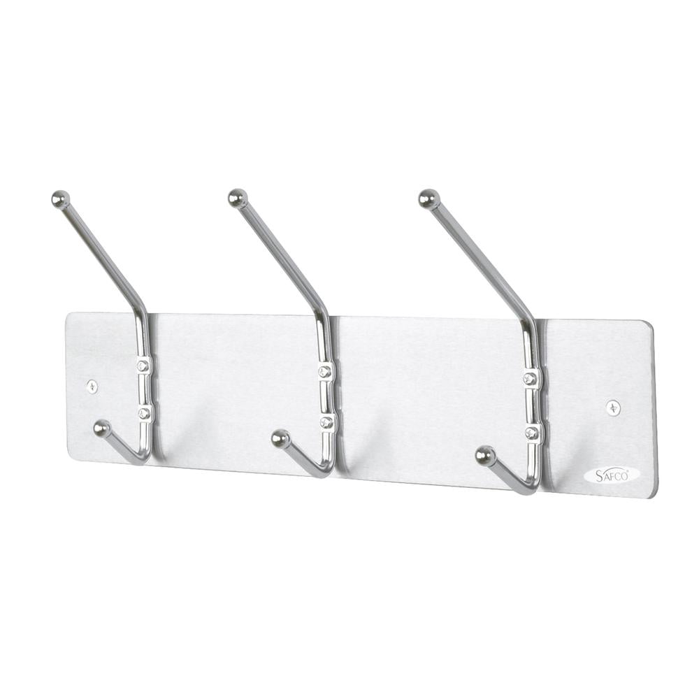 Satin Aluminum and Chrome 3-Hook Wall Rack