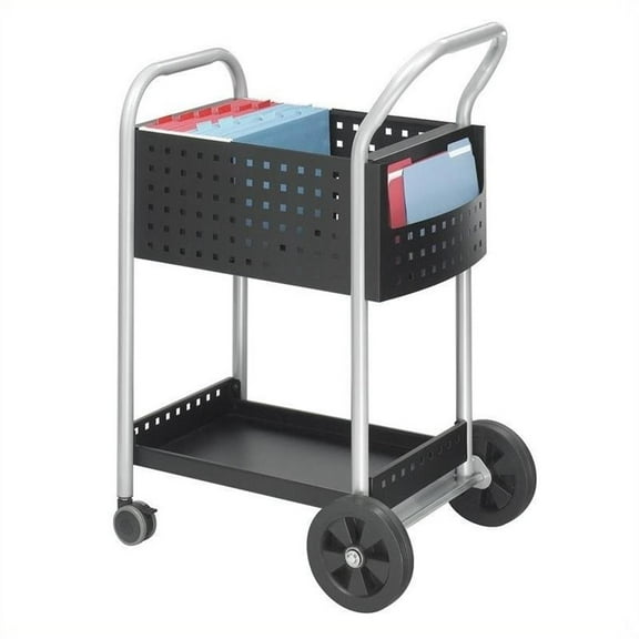Safco Scoot Mail Cart 2 Shelf - 300 lb Capacity - 4 Casters - 3" , 8" Caster Size - Steel - x 22" Width x 27" Depth x 40.5" Height - Black, Silver - 1 Each