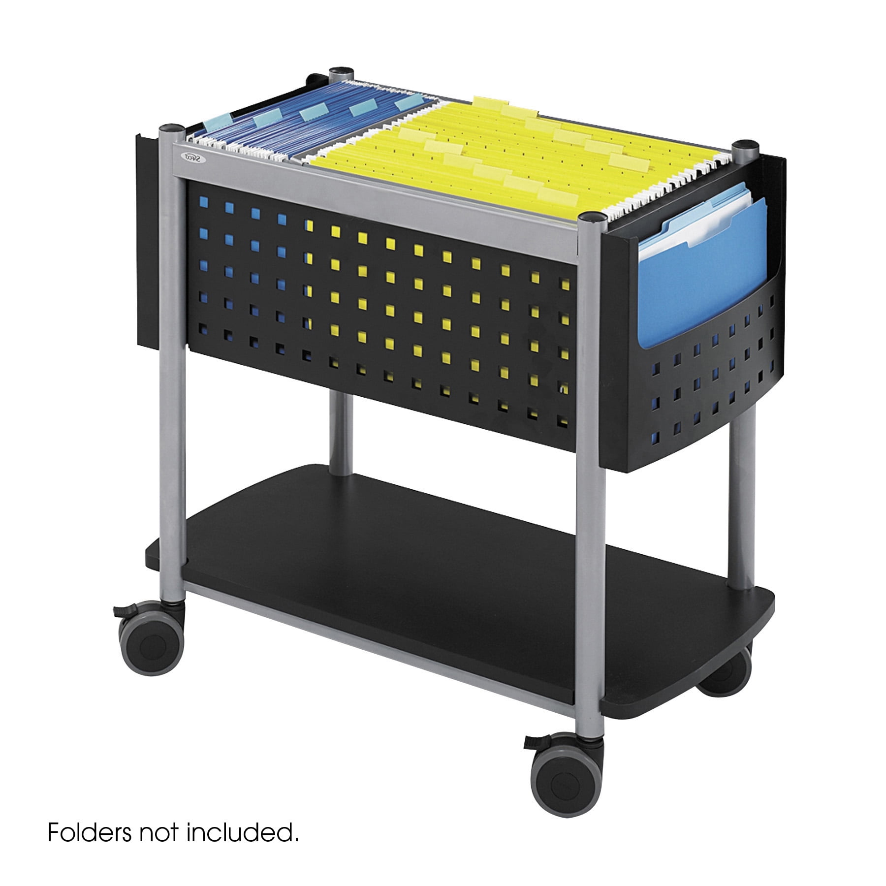 Black Steel Mobile File Trolley with Shelf and Casters