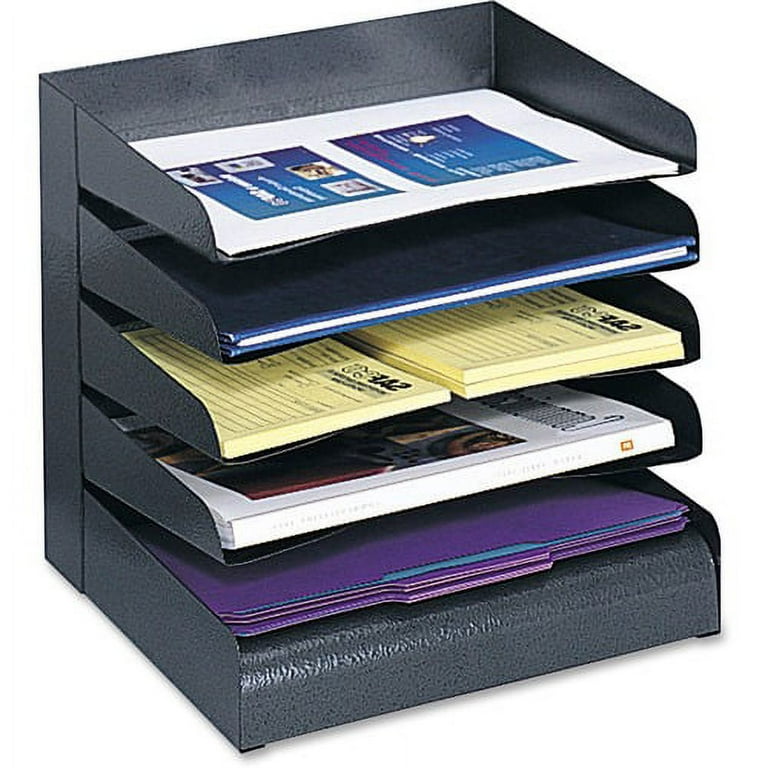 Safco Slanted Shelves Steel Desk Tray Sorter - 5 Tier(s)Desktop - Durable - Powder Coated - Black - Steel - 1 Each Safco Slanted Shelves Steel Desk Tray Sorter - 5 Tier(s)Desktop - Durable - Powder Coated - Black - Steel - 1 Each