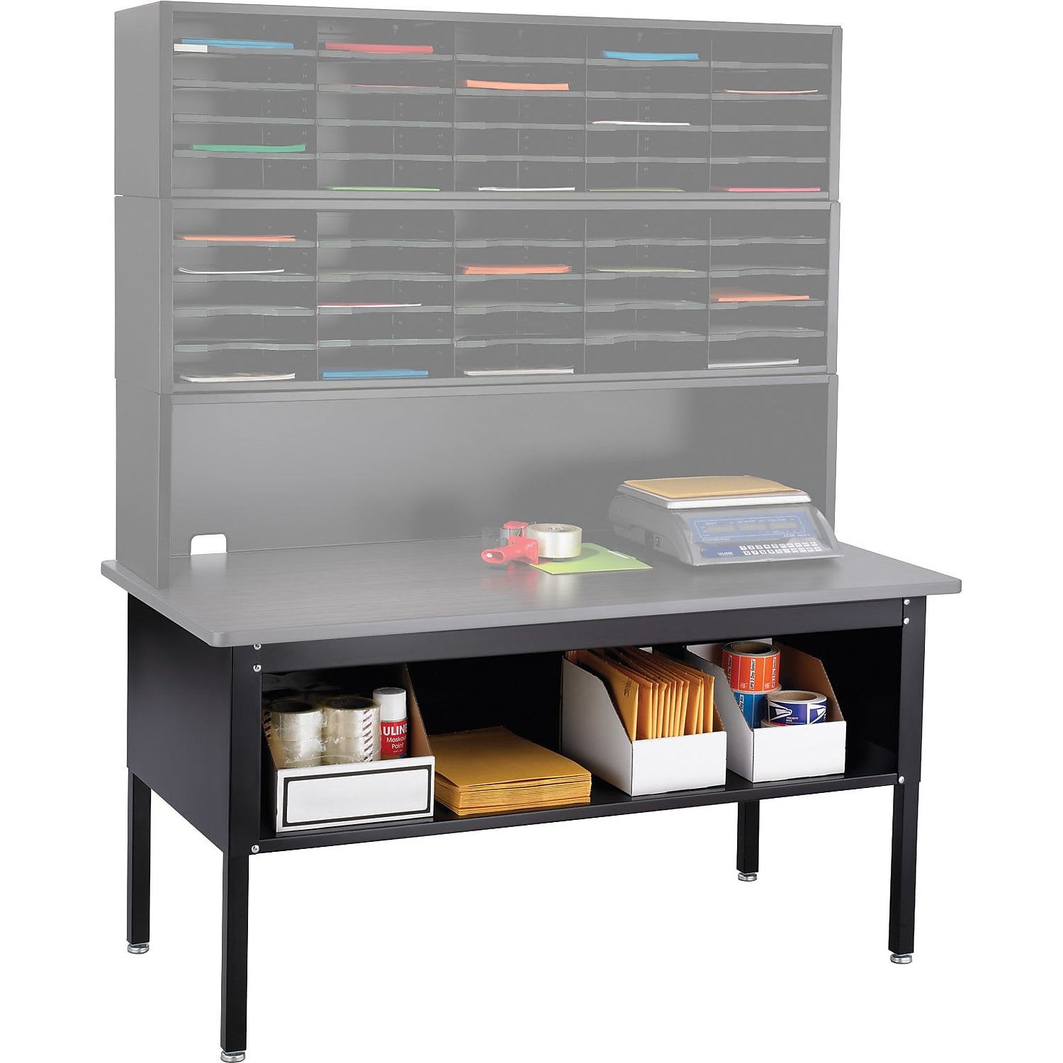 Adjustable Black Powder-Coated Steel Rectangular Table, 59.8" x 29.9"