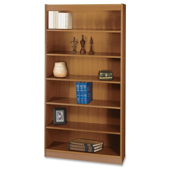 Safco Square-Edge 6-Shelf Bookcase - 36" Width x 12" Depth x 72" Height - 6 Shelves - Wood Veneer - Medium Oak - 100 lb Weight Capacity Per Shelf -