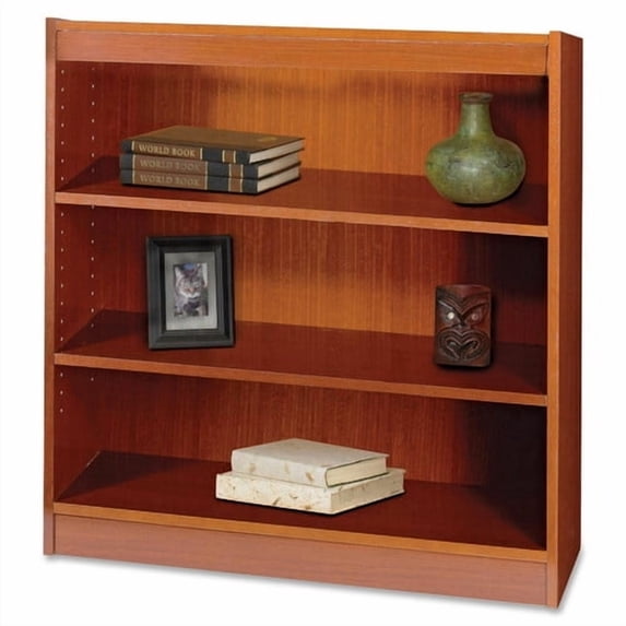 Safco Square-Edge Bookcase - 36" x 12" x 36.8" - 3 x Shelf(ves) - 300 lb Load Capacity - Cherry - Veneer - Particleboard, Wood - Recycled - Assembly