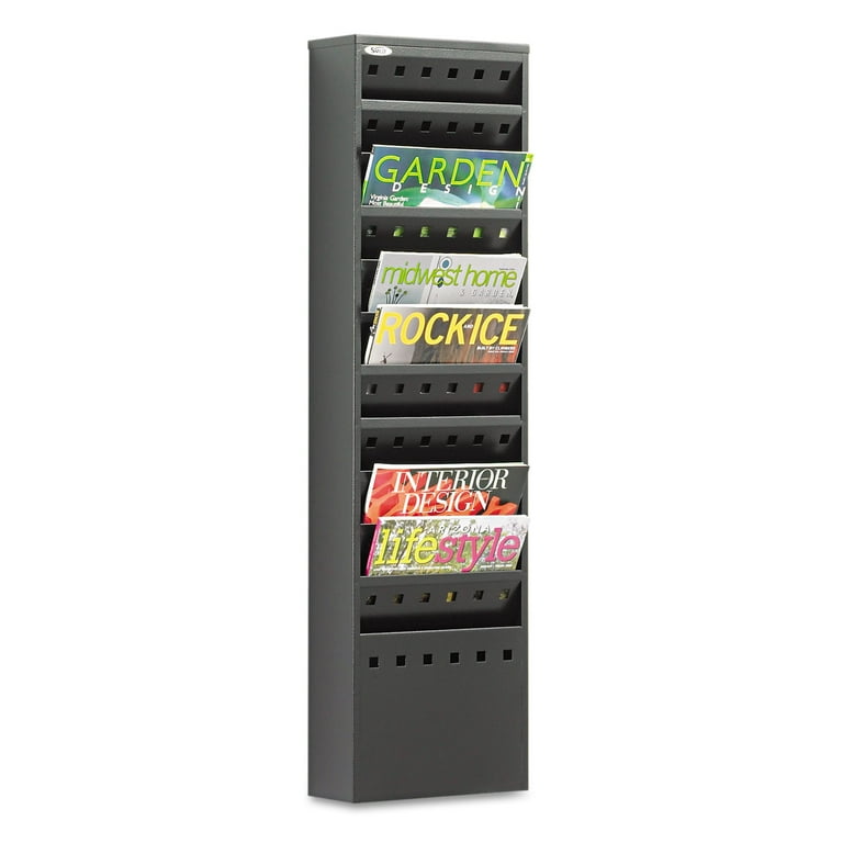 Steel Magazine Rack, 11 Compartments, 10w x 4d x 36.25h, Black Steel Magazine Rack, 11 Compartments, 10w x 4d x 36.25h, Black