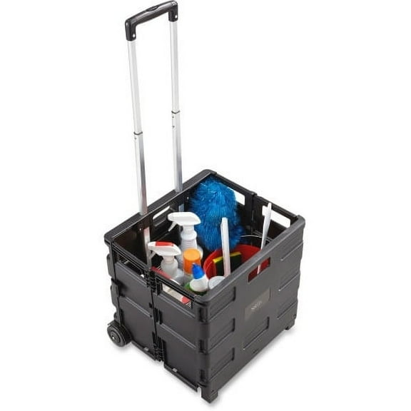 Safco Stow Away Folding Caddy Telescopic Handle - 50 lb Capacity - 2 Casters - x 16.5" Width x 14.5" Depth x 39" Height - Black, Silver - 1 Each
