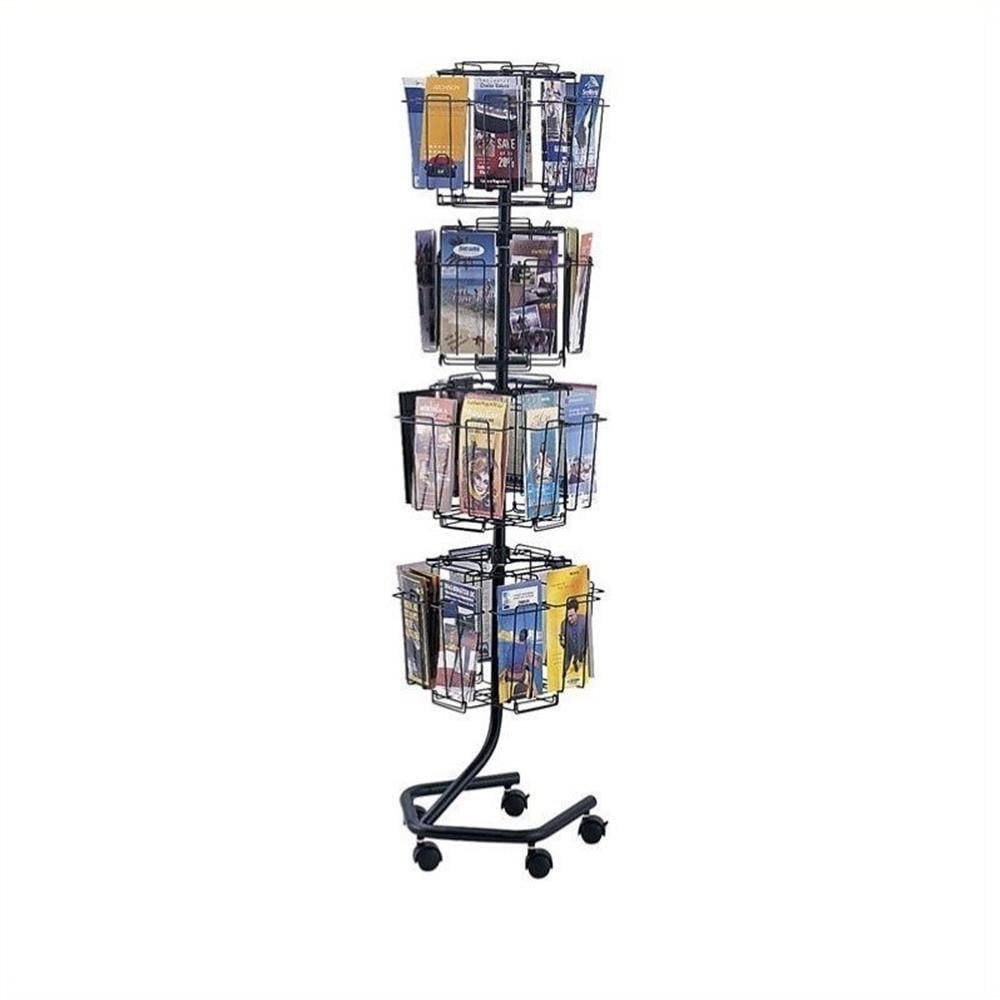 Charcoal Powder-Coated Steel Rotating Literature Holder with 32 Compartments