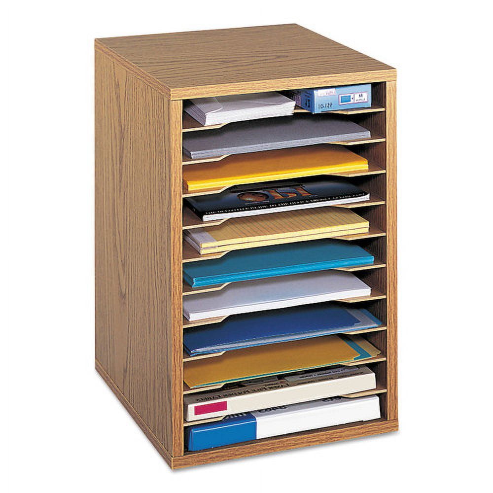 Oak Vertical Desktop Organizer with 11 Compartments