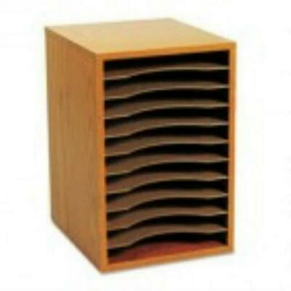 Safco Wood Vertical Desktop Sorter, 11 Sections 10 5/8 x 11 7/8 x 16, Medium Oak