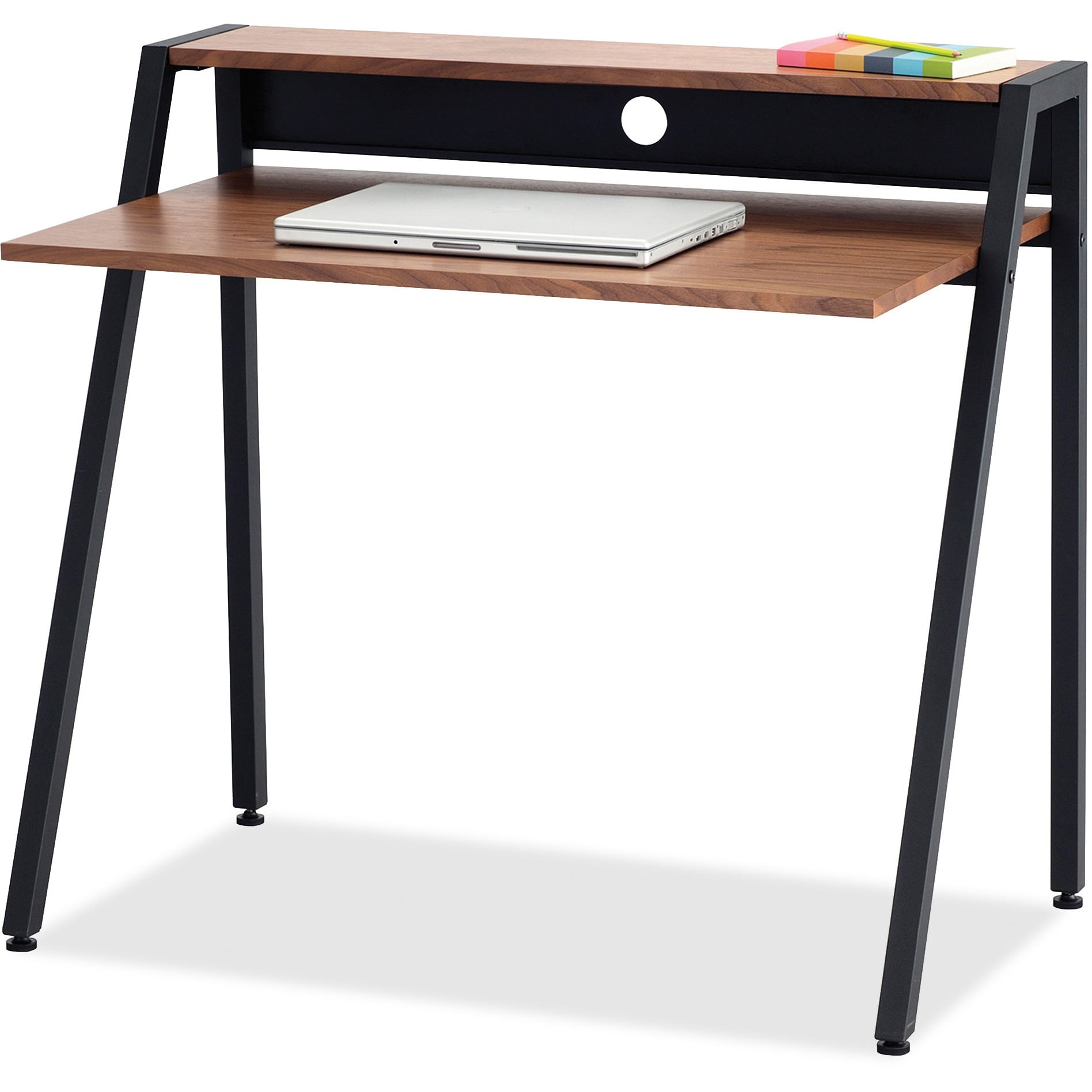 Safco Compact Black Wood Writing Desk with Dual-Level Workspace