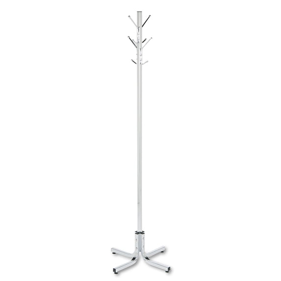 Safco's Metal Chrome Office Standing Coat Rack - 21"D x 21"W x 70"H