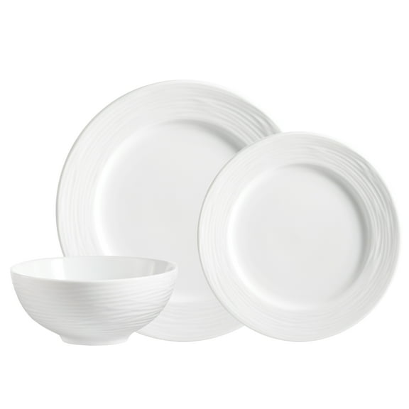 Safdie & Co. 12-Piece Round Rim Wave Dinnerware Set, White, Embossed