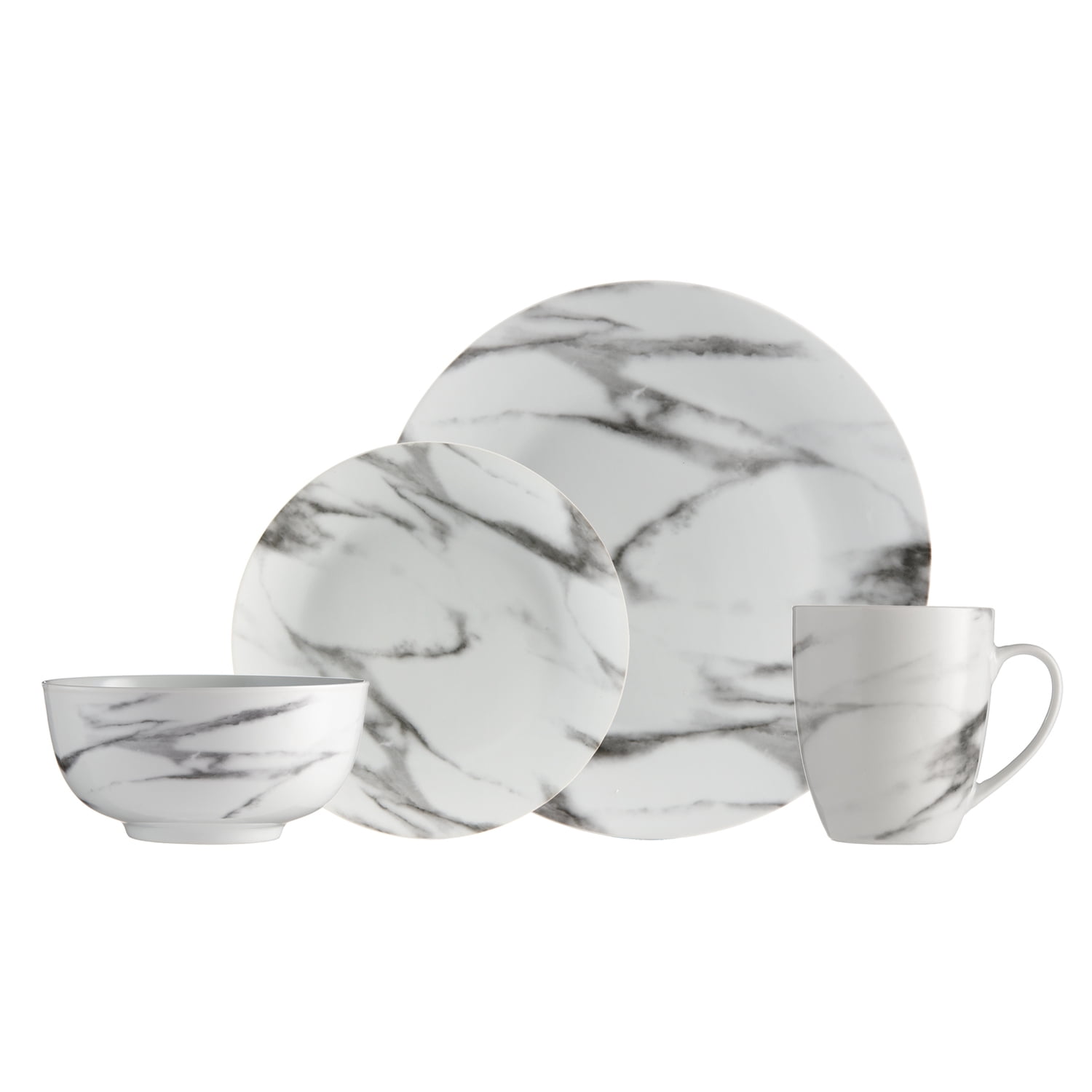 16-Piece White Marble Porcelain Dinnerware Set