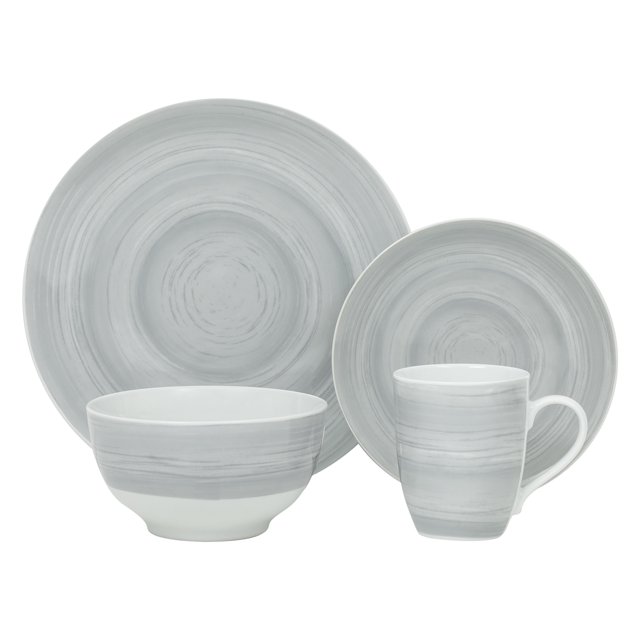 Safdie & Co. 16Piece Porcelain Dinnerware Set, Grey Stone