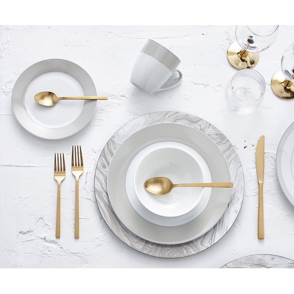 Safdie & Co. 16-Piece Round Rim Dinnerware Set, Taupe, Band