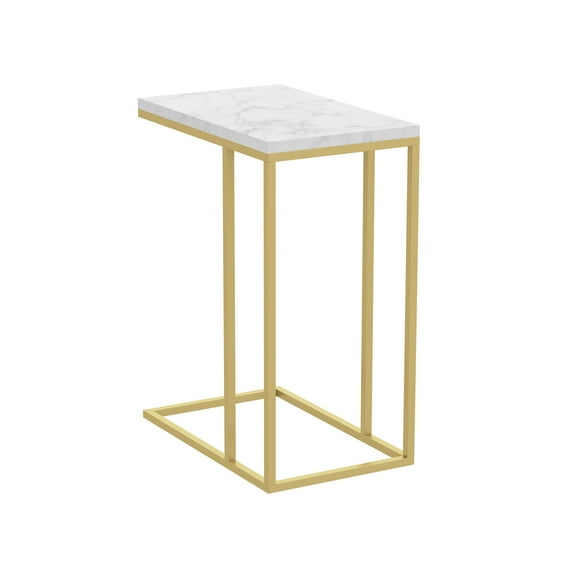 Safdie & Co. 19"L C-Shape Marble Accent Table in Gold Metal
