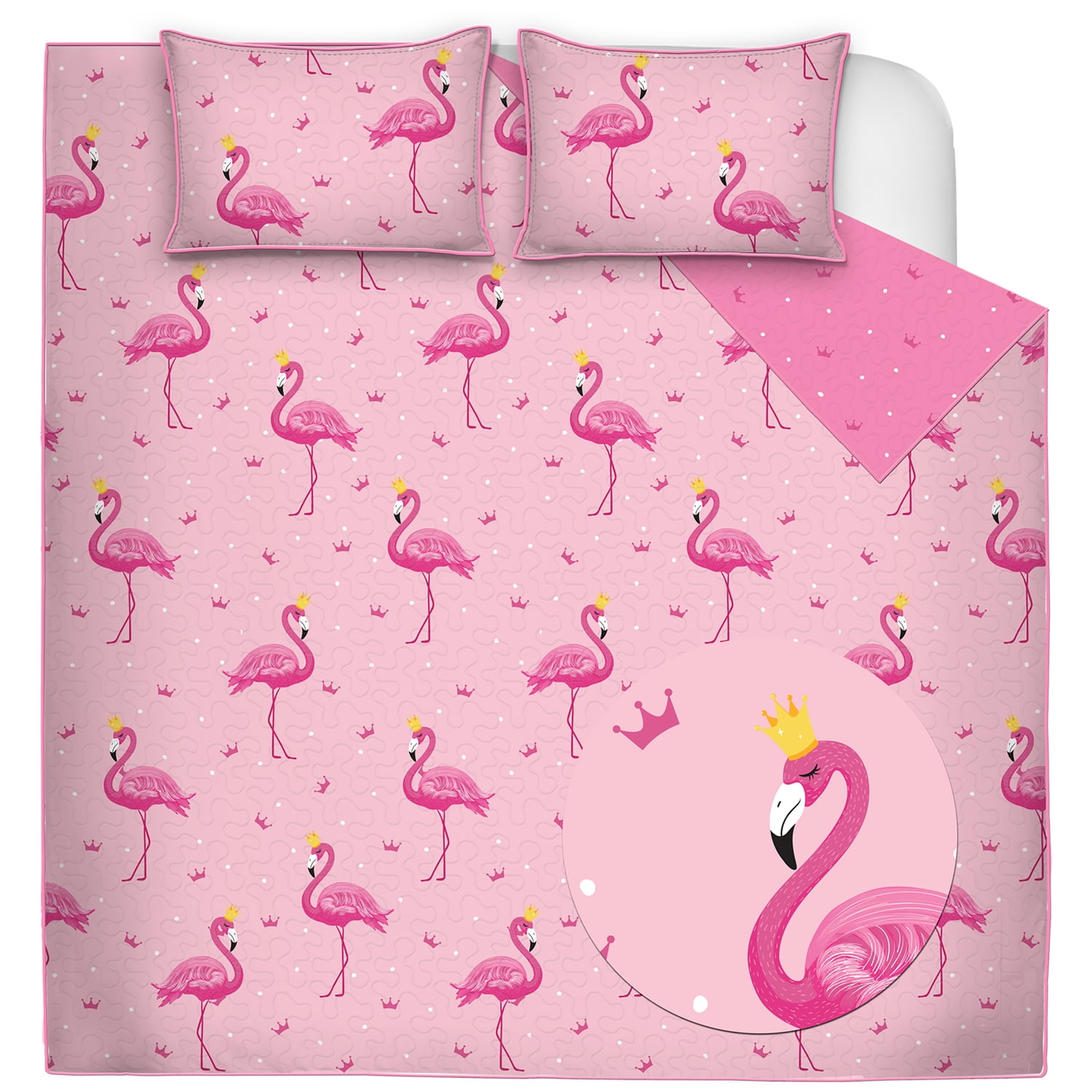Pink Flamingo Reversible Microfiber Twin Quilt Set