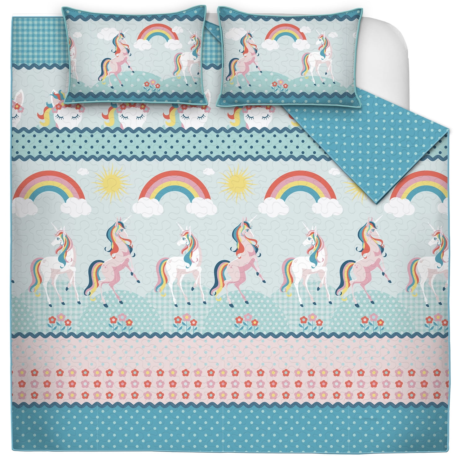 Twin Multicolor Unicorn Microfiber Quilt Set