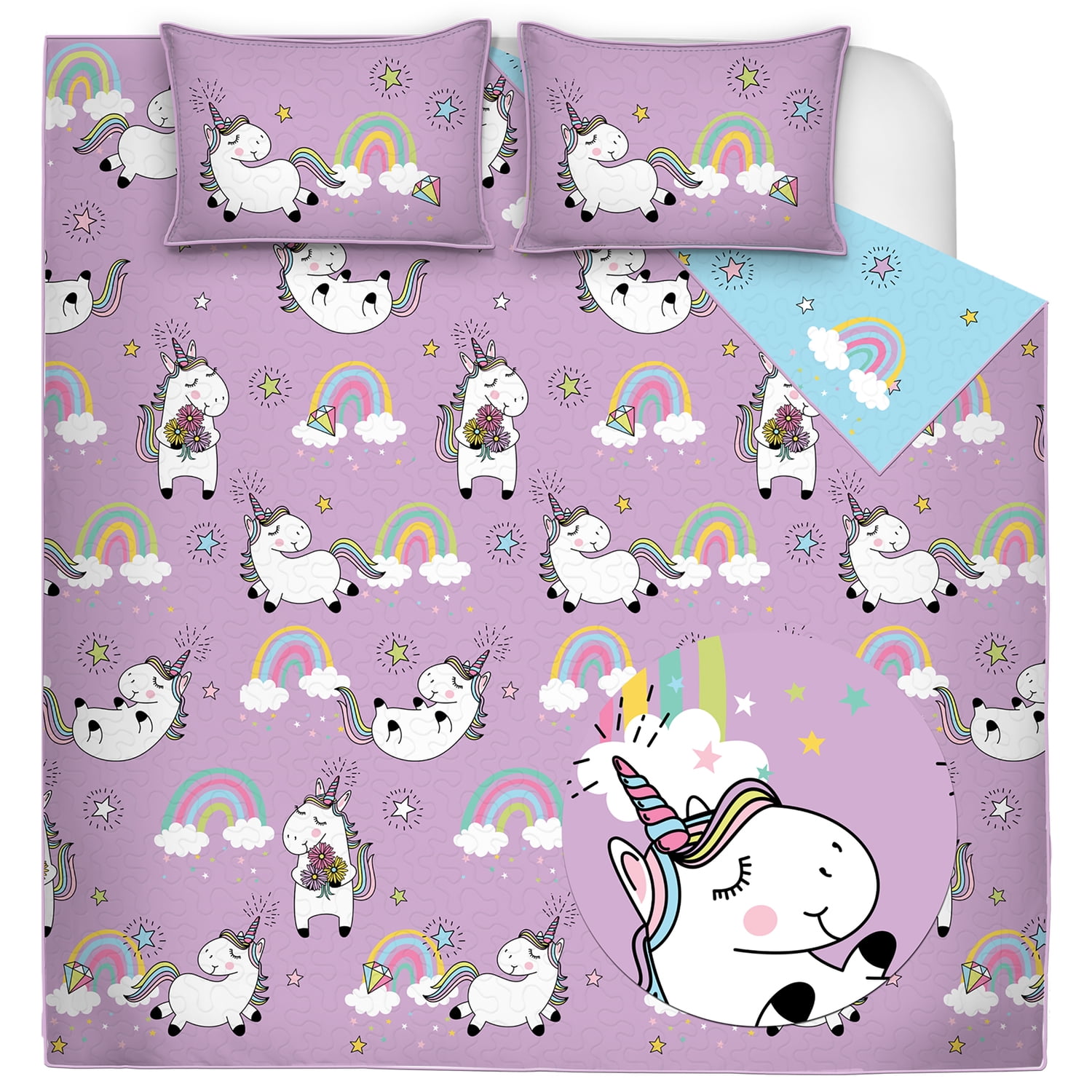 Unicorn Dreams Twin Microfiber Quilt Set in Multicolor