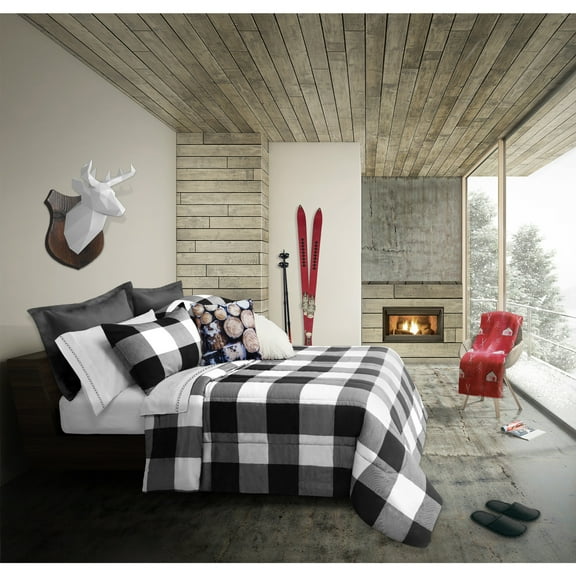 Safdie & Co 3-Piece Buffalo Plaid King Gray/Black Bedding Set