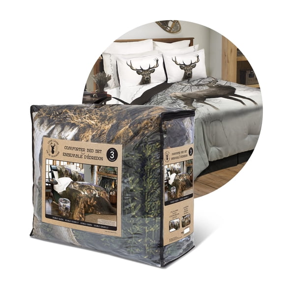 Comforter 3PC Set Double/Queen Deer In Snowy Forest