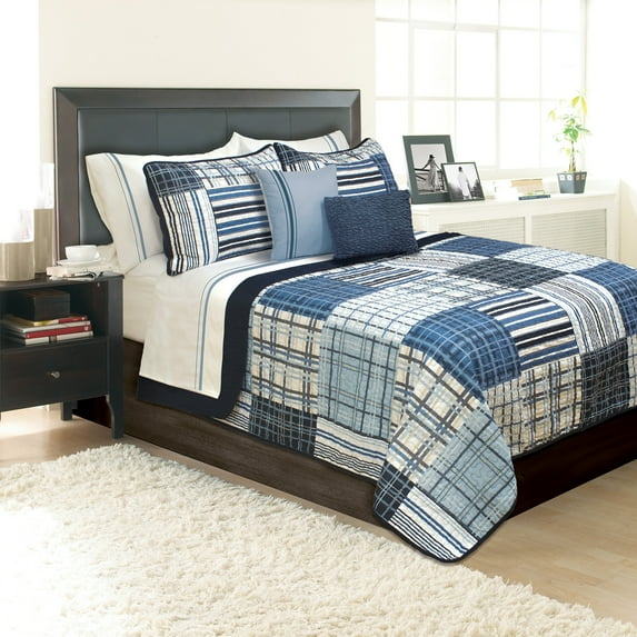 Safdie & Co. 3-piece Duncan Premium Microfiber King Quilt Set in Navy