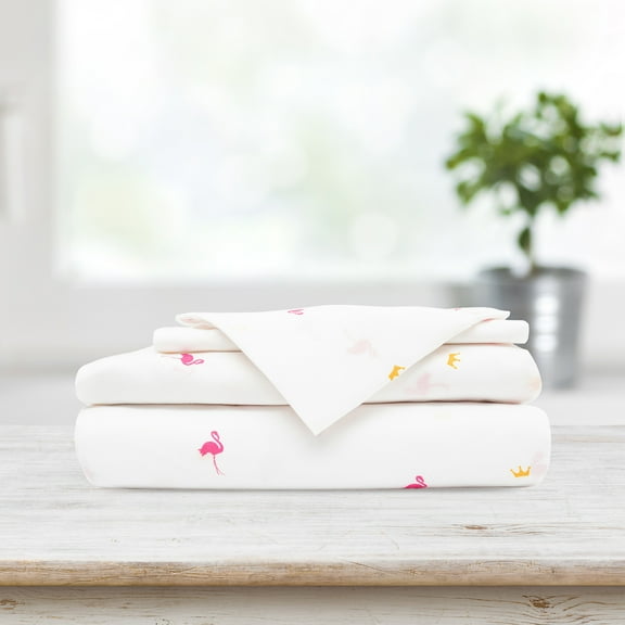 Safdie & Co. 3-piece Modern Polyester Flamingo Twin Sheet Set in White