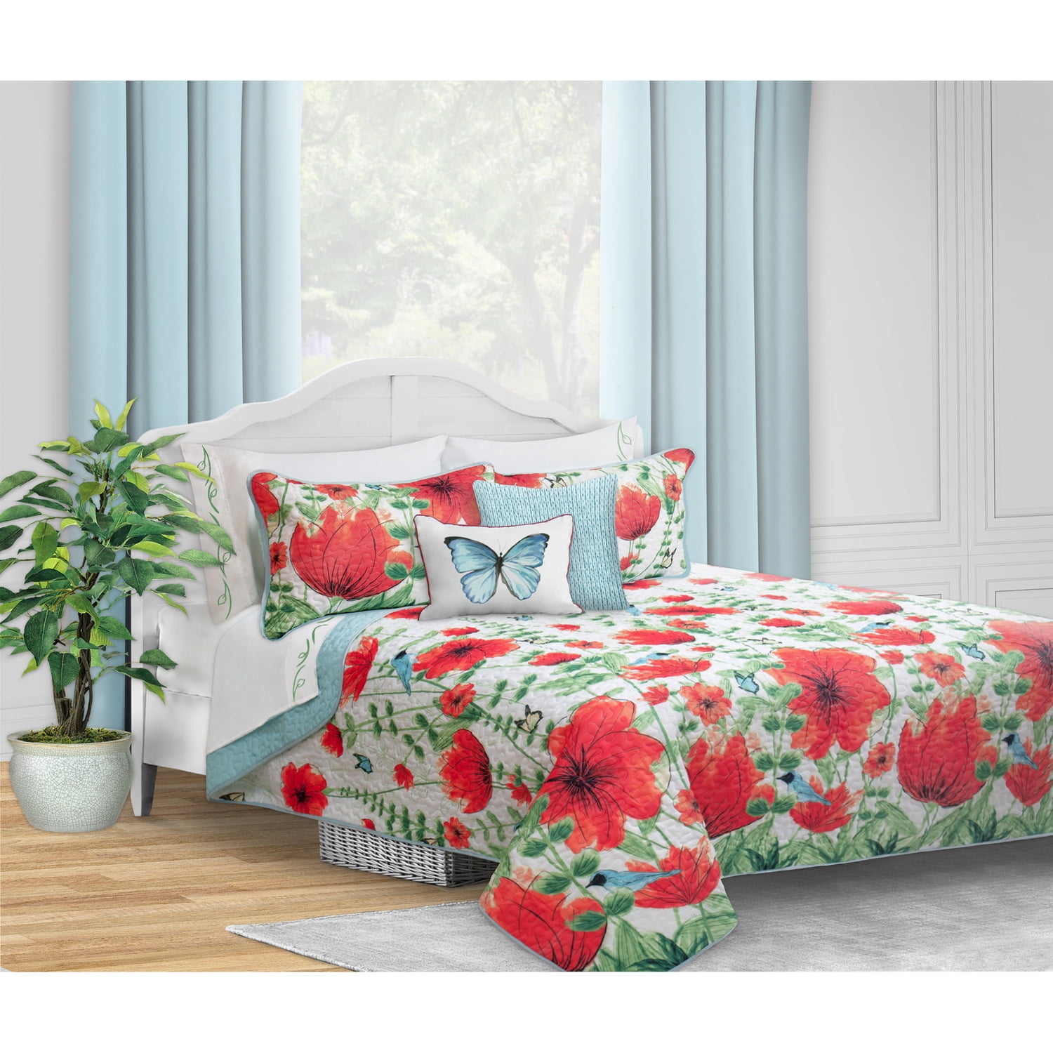 Blue Reversible Full Microfiber Quilt Set