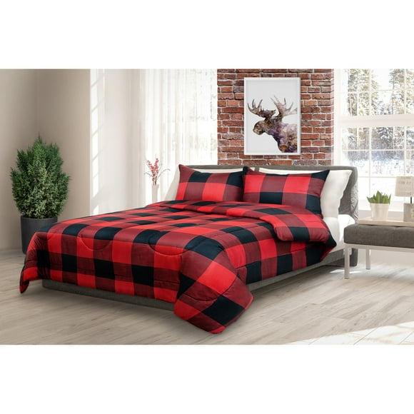 Safdie & Co. 3-piece Polyester Buffalo Plaid King Comforter Set in Red Finish