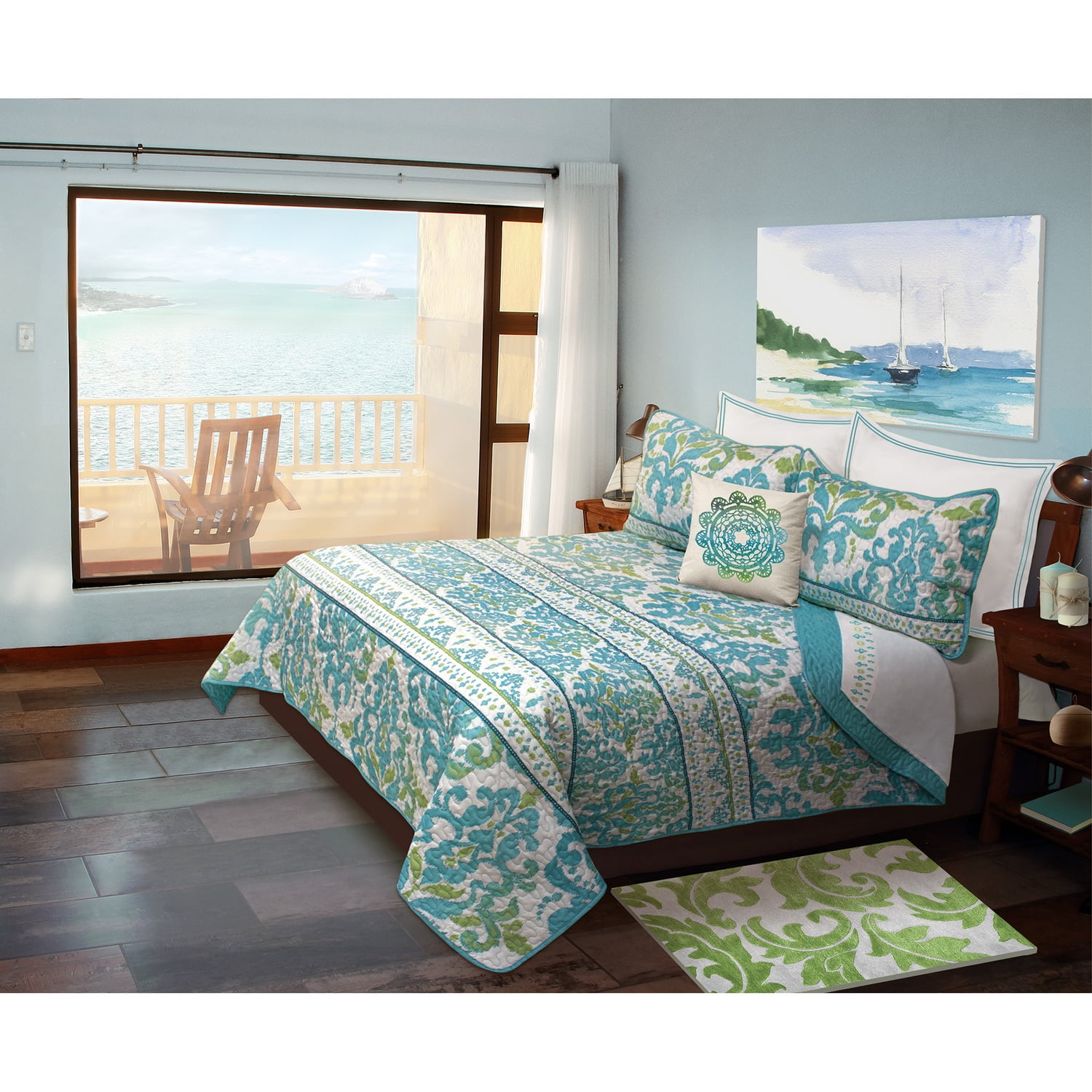 Cozy Harbor Full-Size Microfiber Quilt Set in Serene Blue