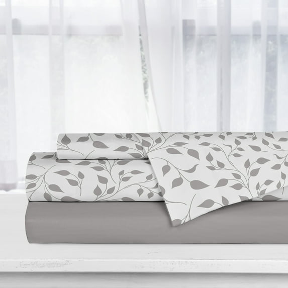 Safdie & Co. 3-piece Polyester Printed Solid Leaves Twin Sheet Set in Gray